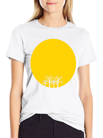 Black T-Shirt with Yellow Moon and Silhouetted Trees