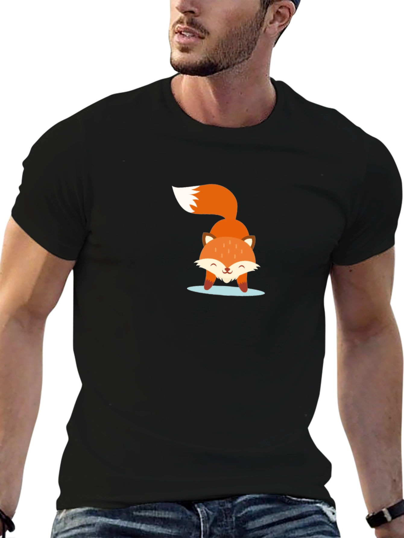 Cute Fox Graphic Black T-Shirt