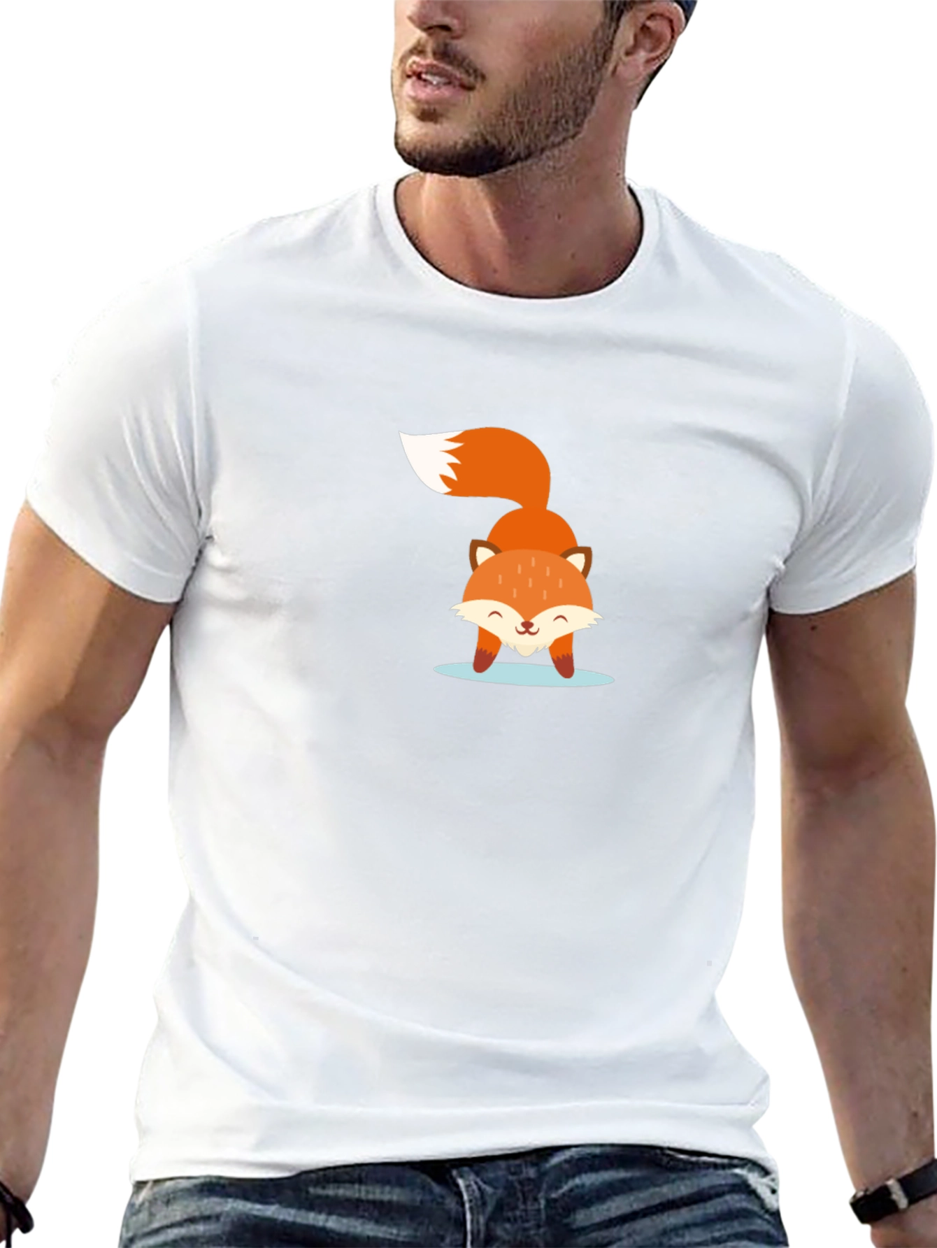 Cute Fox Graphic Black T-Shirt