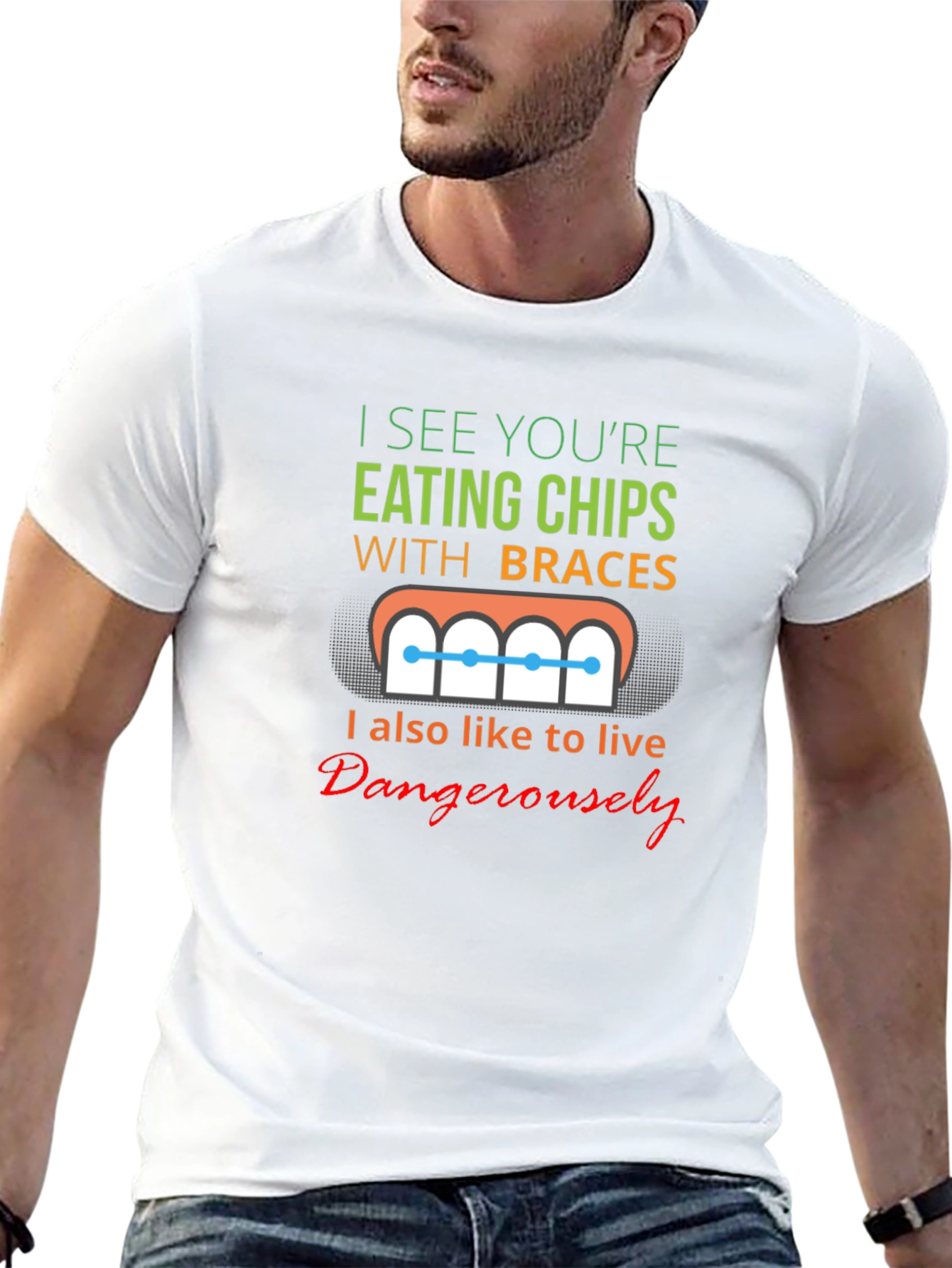 Funny Eating Chips With Braces T-Shirt