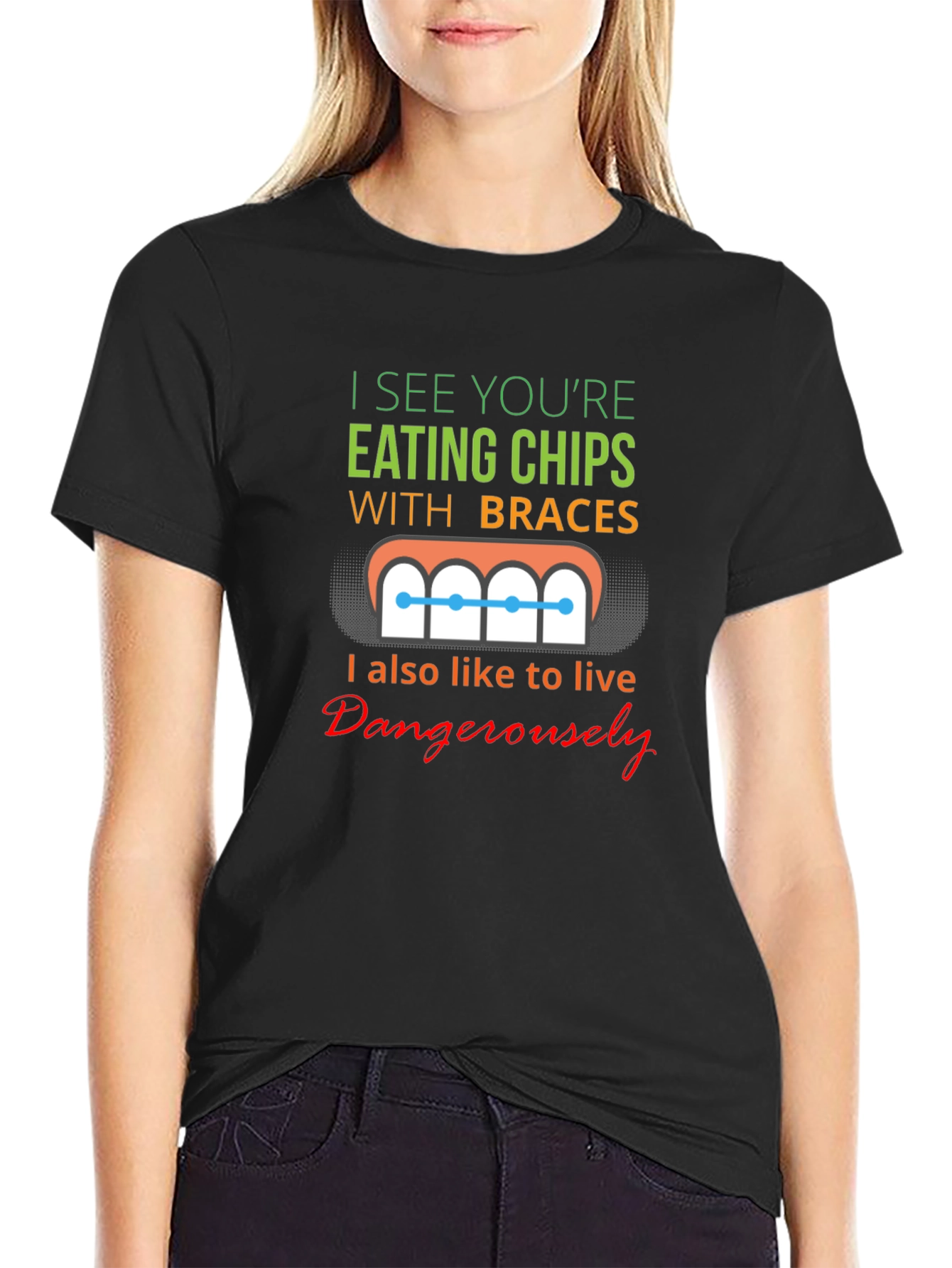 Funny Eating Chips With Braces T-Shirt