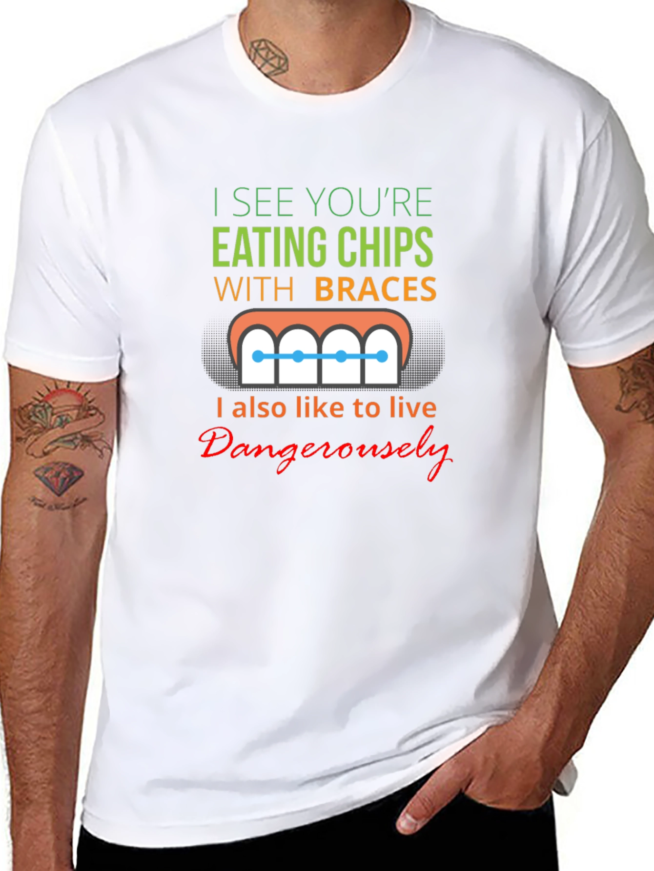 Funny Eating Chips With Braces T-Shirt
