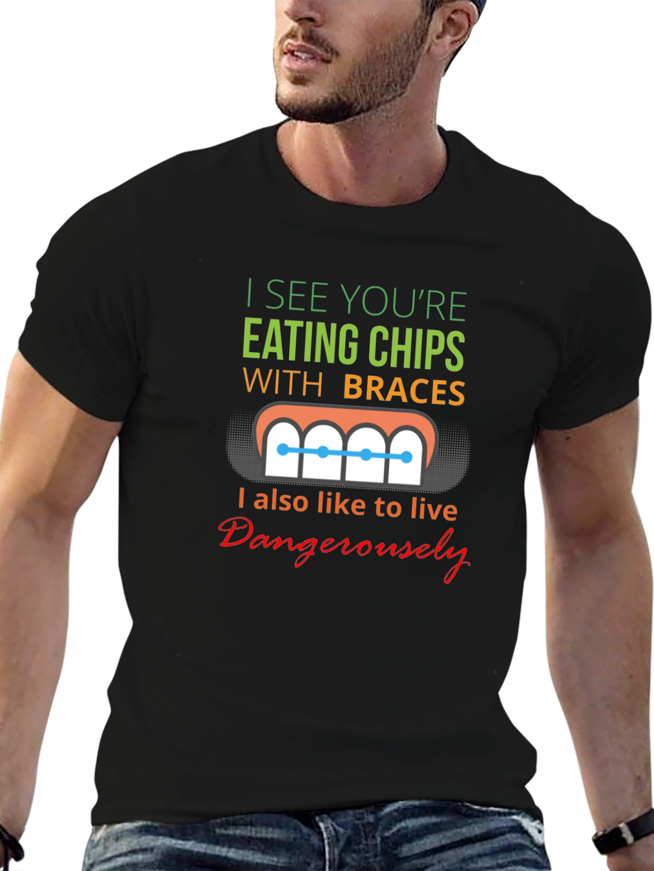 Funny Eating Chips With Braces T-Shirt