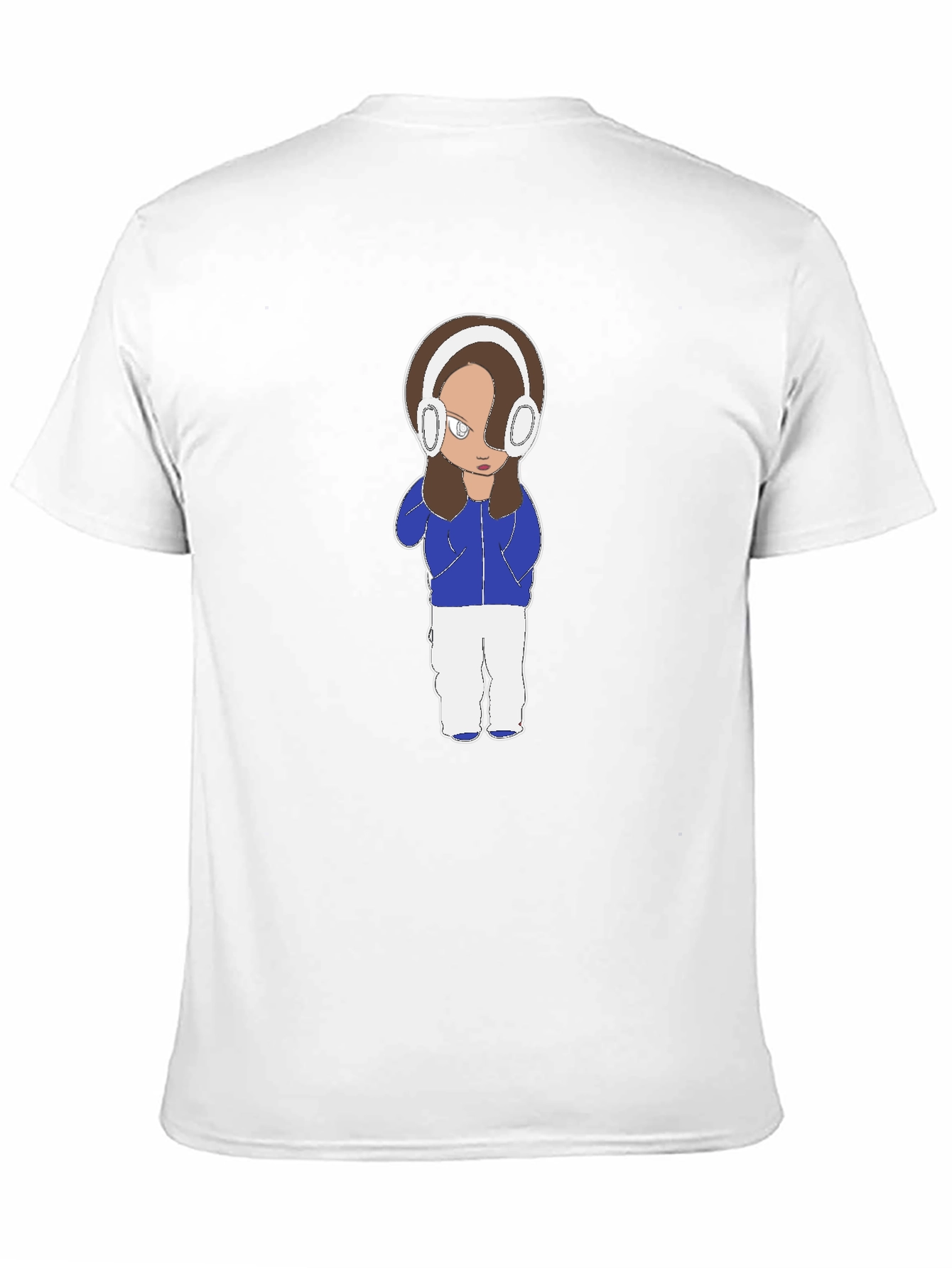 Cartoon Girl Headphones Black T-Shirt