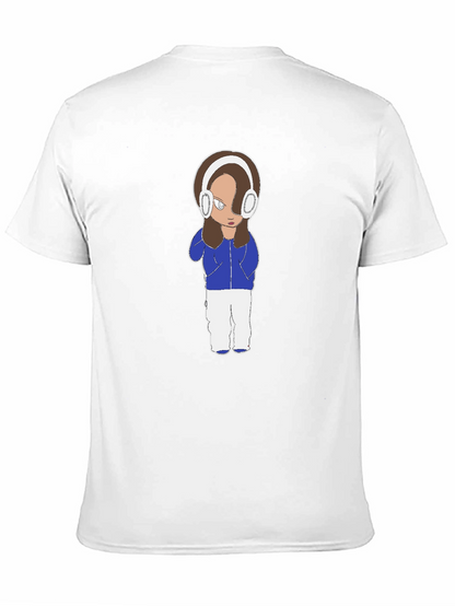 Cartoon Girl Headphones Black T-Shirt