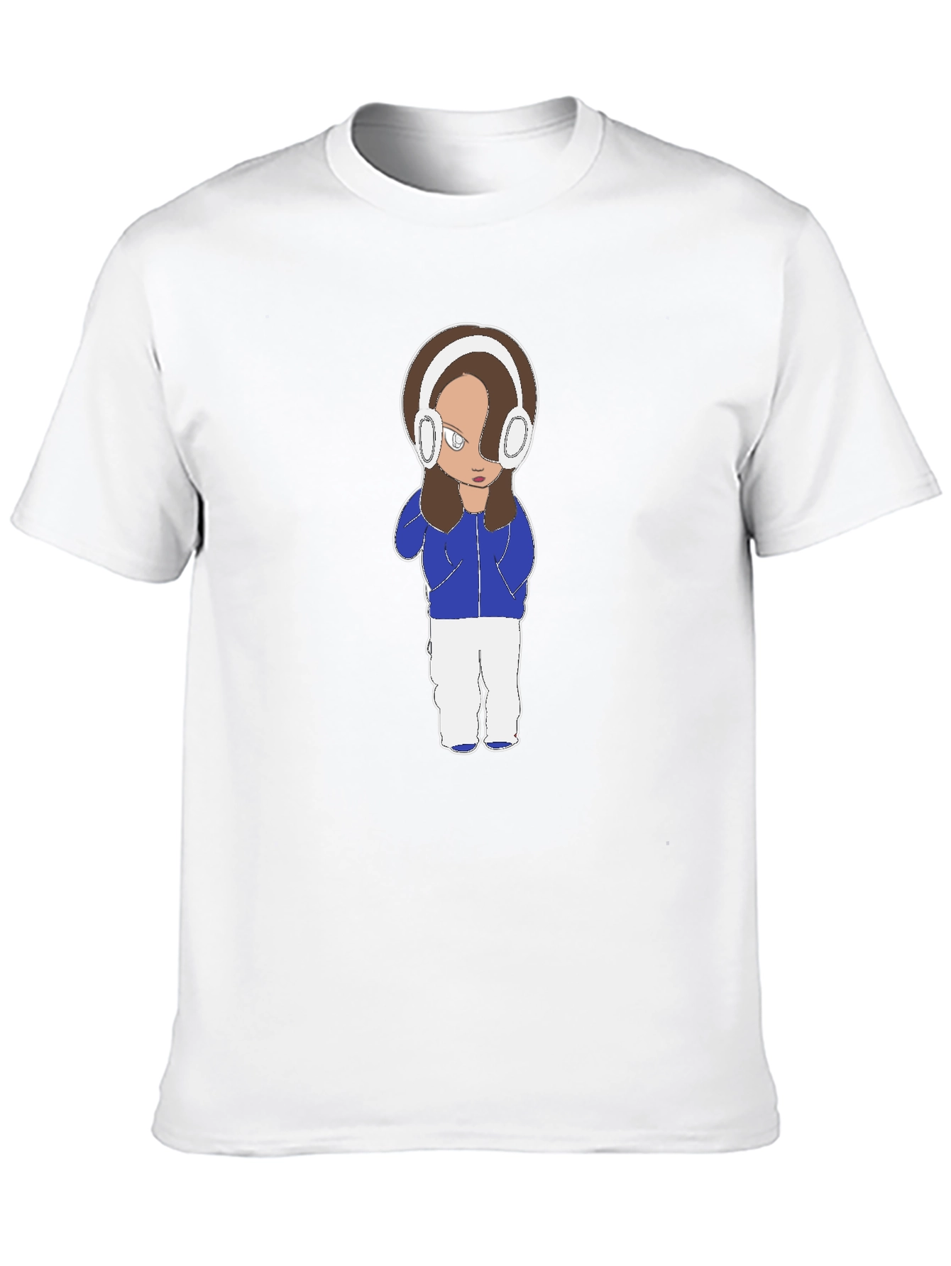 Cartoon Girl Headphones Black T-Shirt