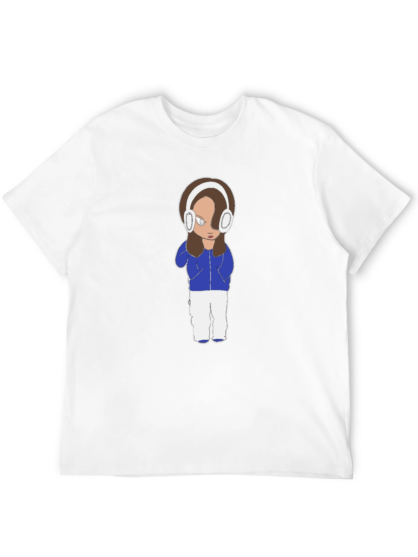Cartoon Girl Headphones Black T-Shirt