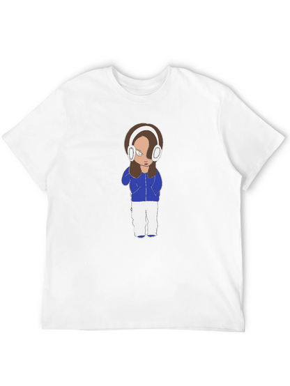 Cartoon Girl Headphones Black T-Shirt