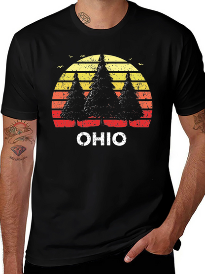 Ohio Trees Retro Sunset T-Shirt