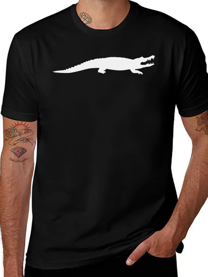 Mens Black T-Shirt with White Alligator Graphic