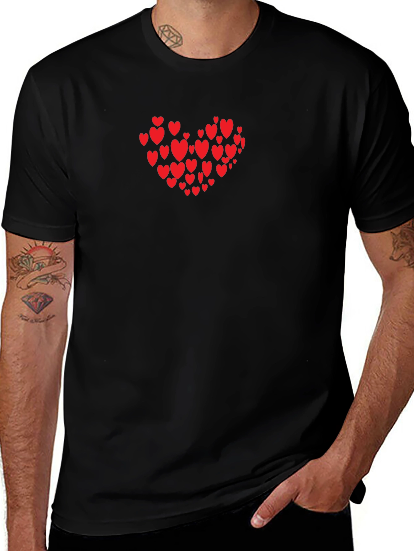 Heart Print Black T-Shirt