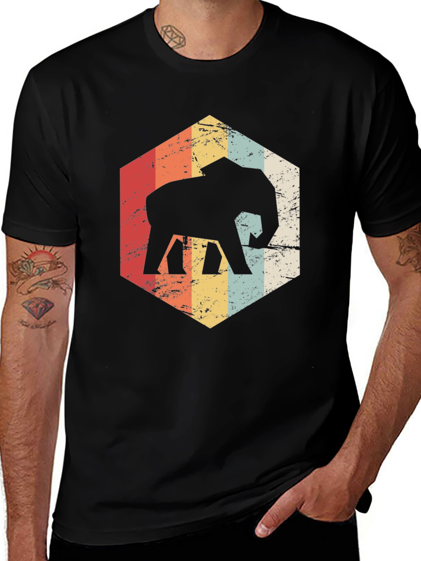 Retro Elephant Graphic Tee - Black