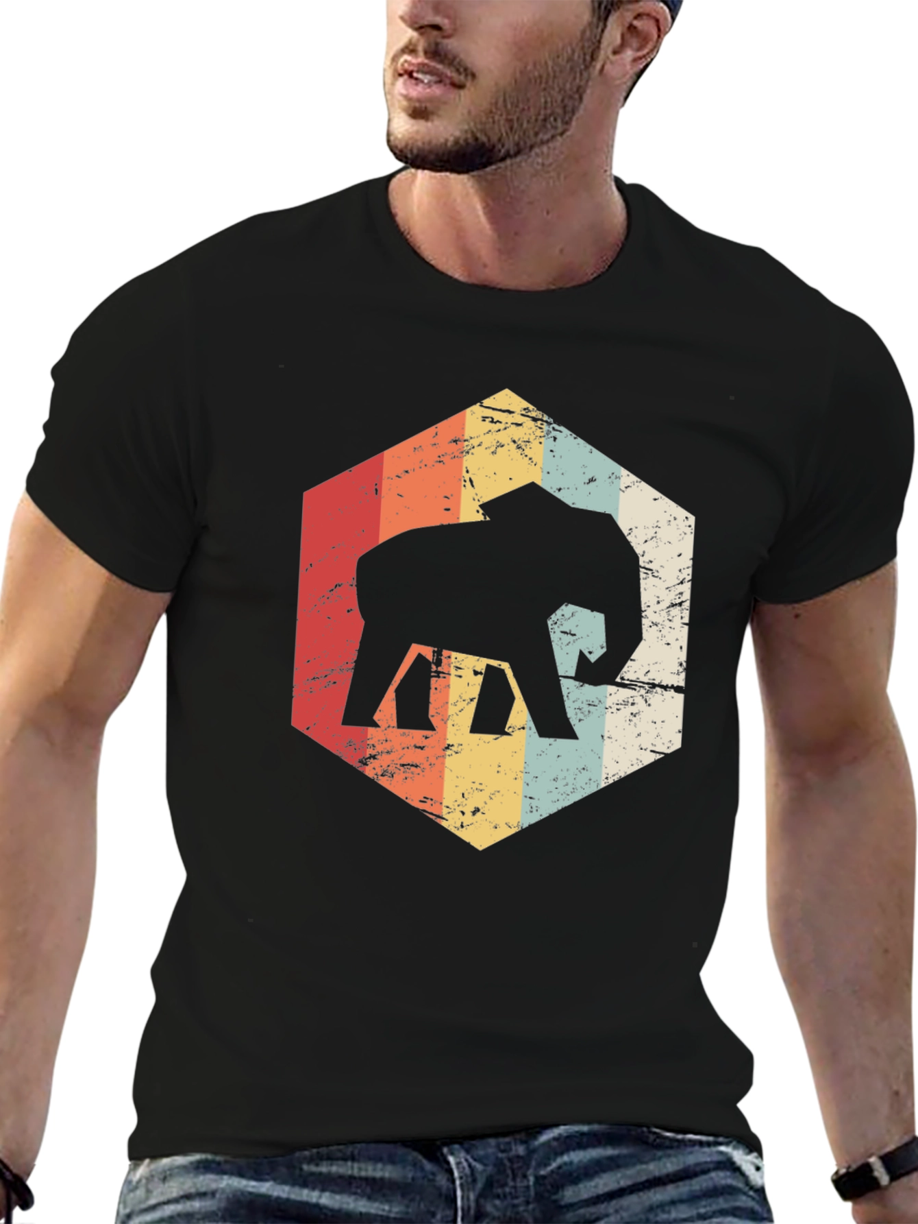 Retro Elephant Graphic Tee - Black