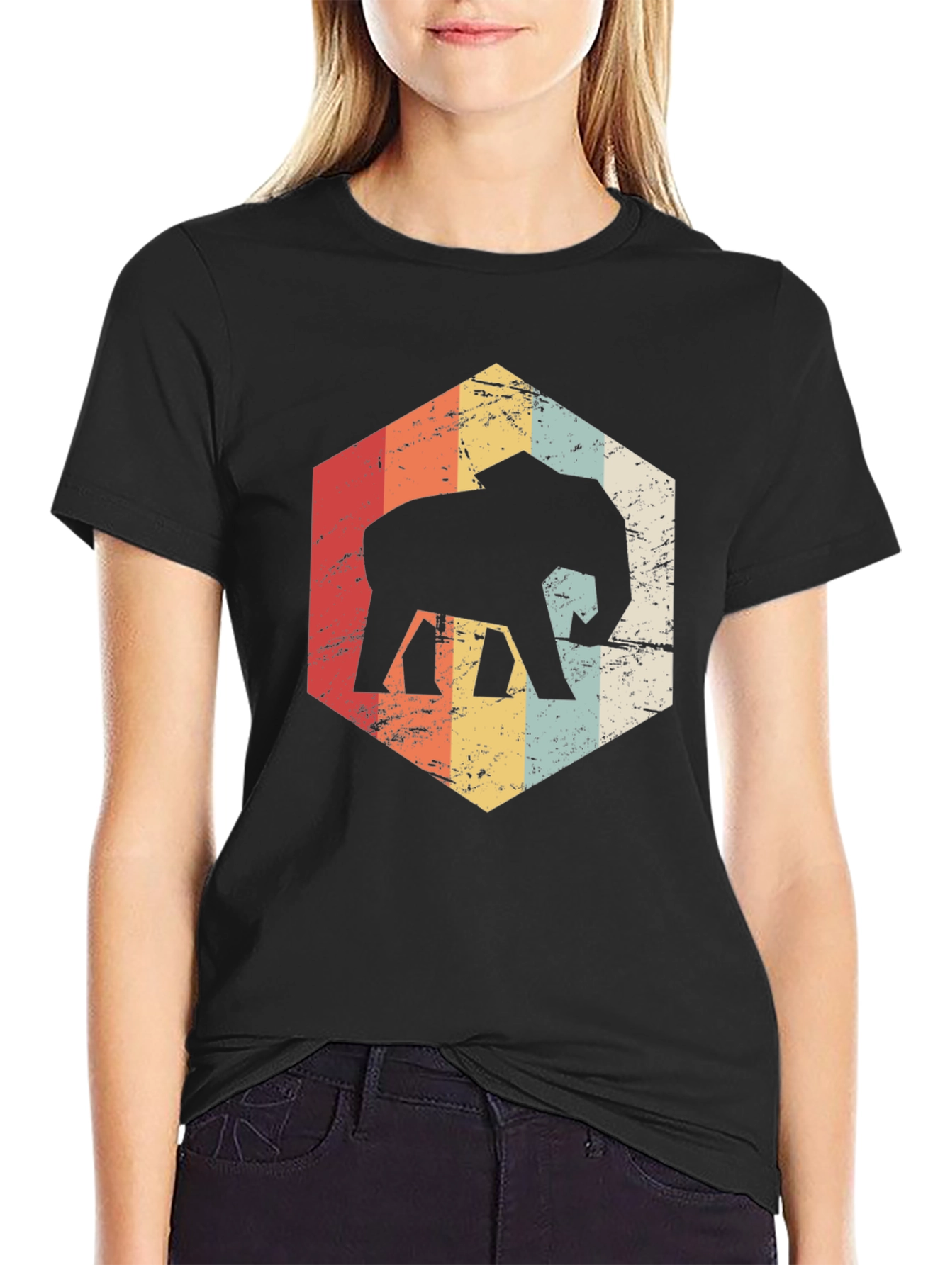 Retro Elephant Graphic Tee - Black