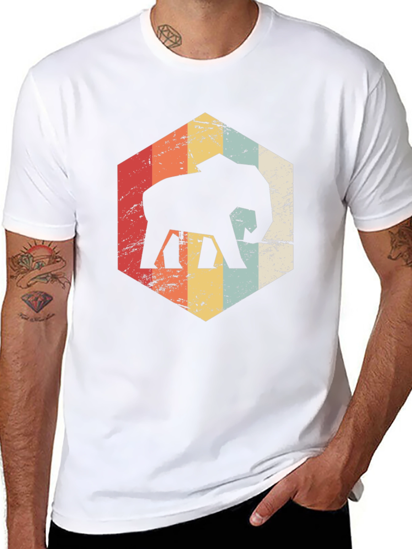 Retro Elephant Graphic Tee - Black