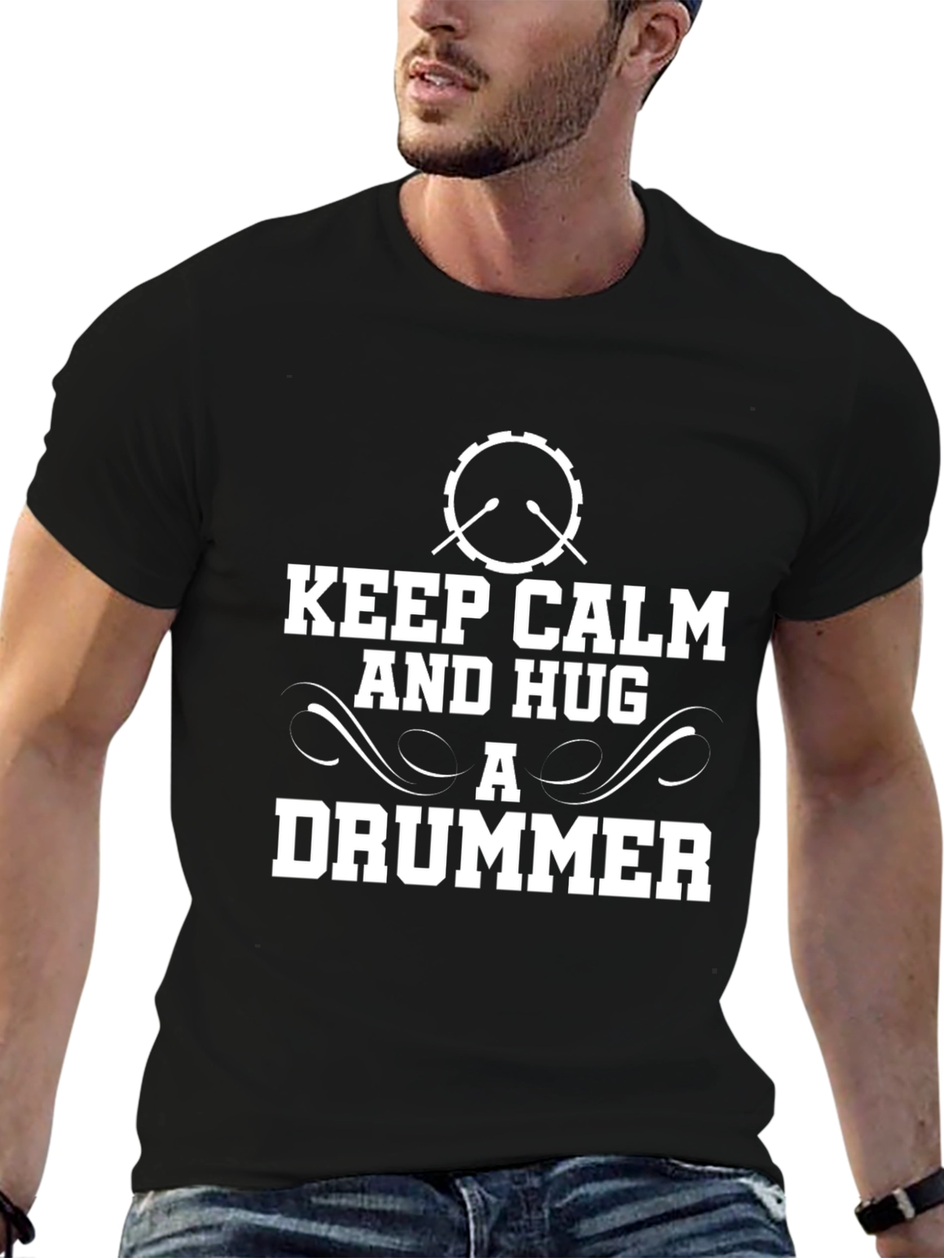 Keep Calm and Hug a Drummer Black Graphic T-Shirt