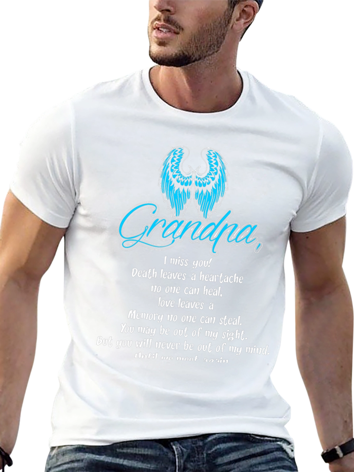 Memorial Grandpa T-Shirt: Angel Wings & Heartfelt Message