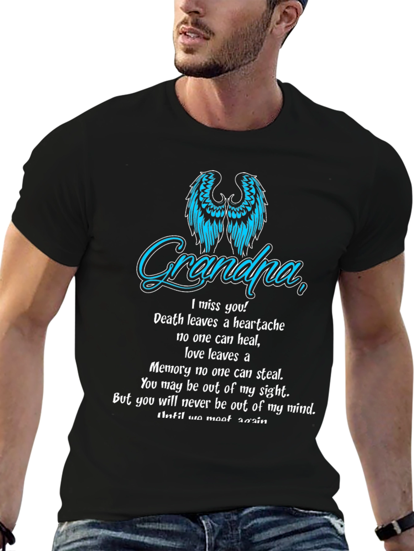 Memorial Grandpa T-Shirt: Angel Wings & Heartfelt Message
