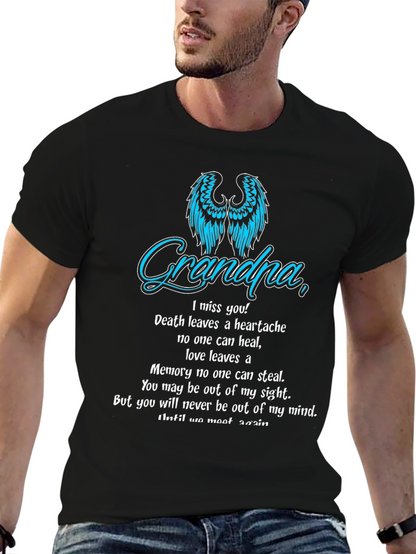 Memorial Grandpa T-Shirt: Angel Wings & Heartfelt Message