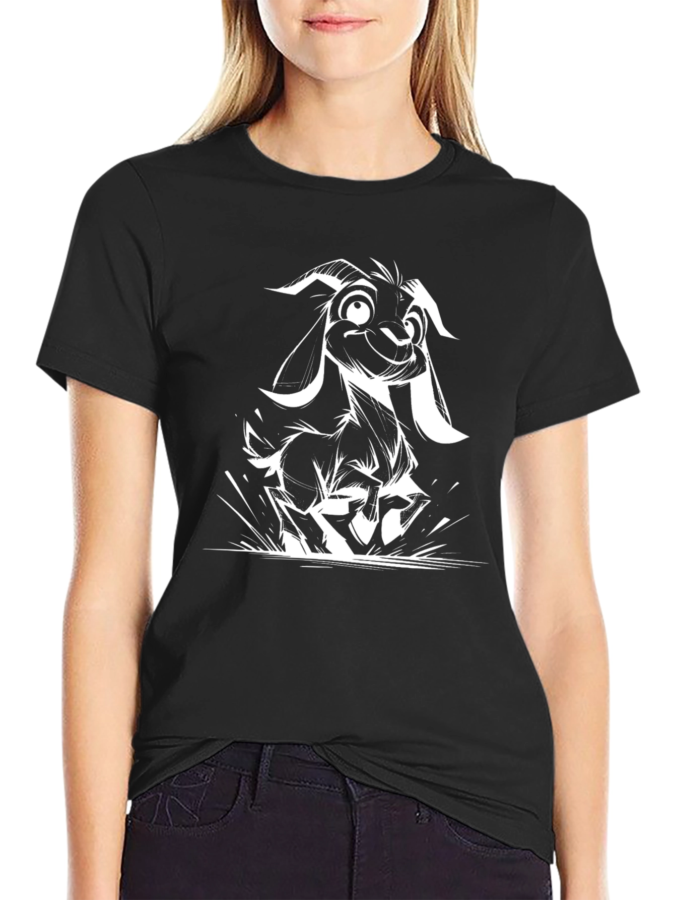 Black Goat Graphic Tee - Funny Animal Design