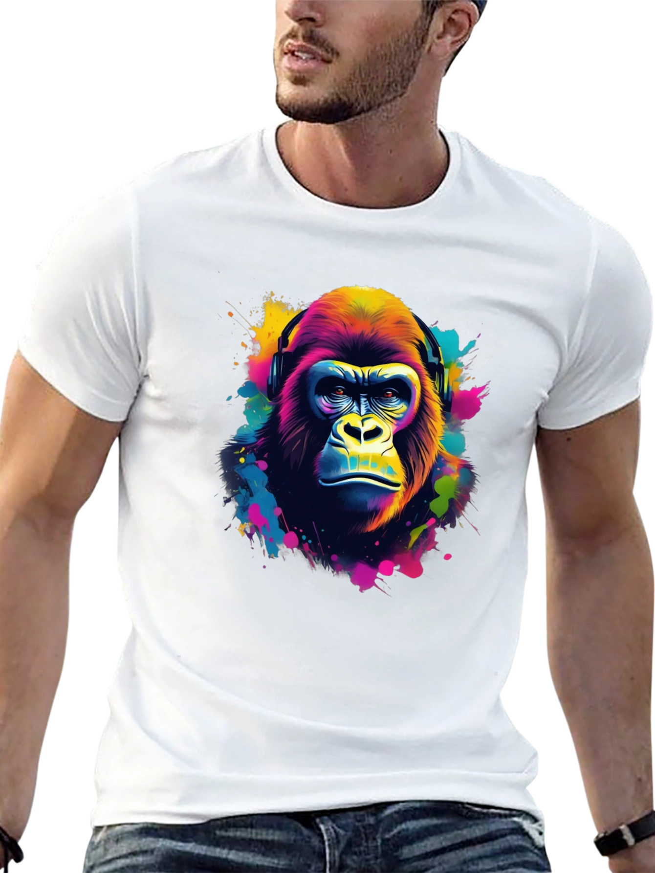 Vibrant Gorilla Headphone Graphic Tee - Black