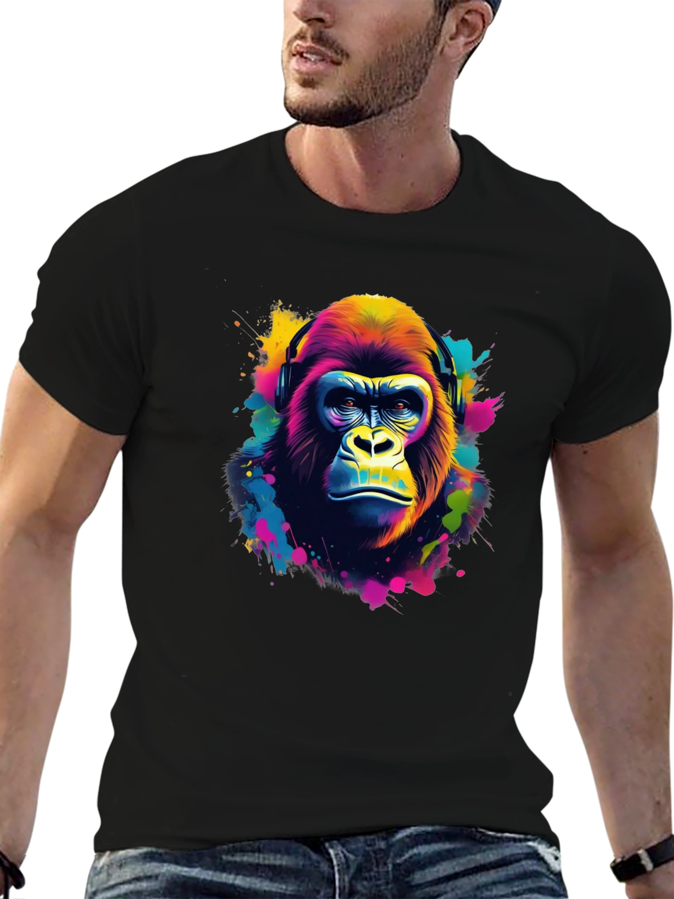 Vibrant Gorilla Headphone Graphic Tee - Black