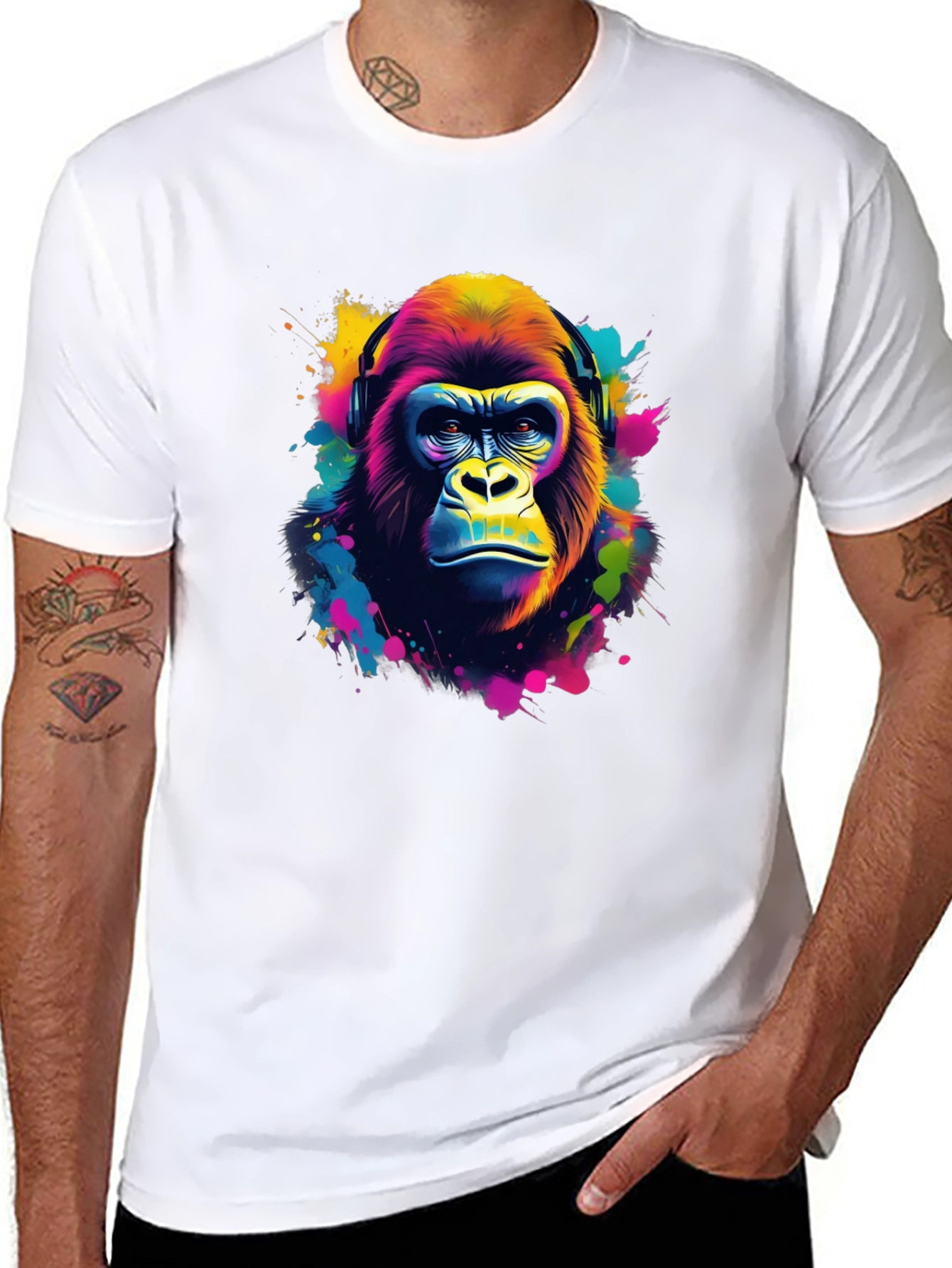 Vibrant Gorilla Headphone Graphic Tee - Black