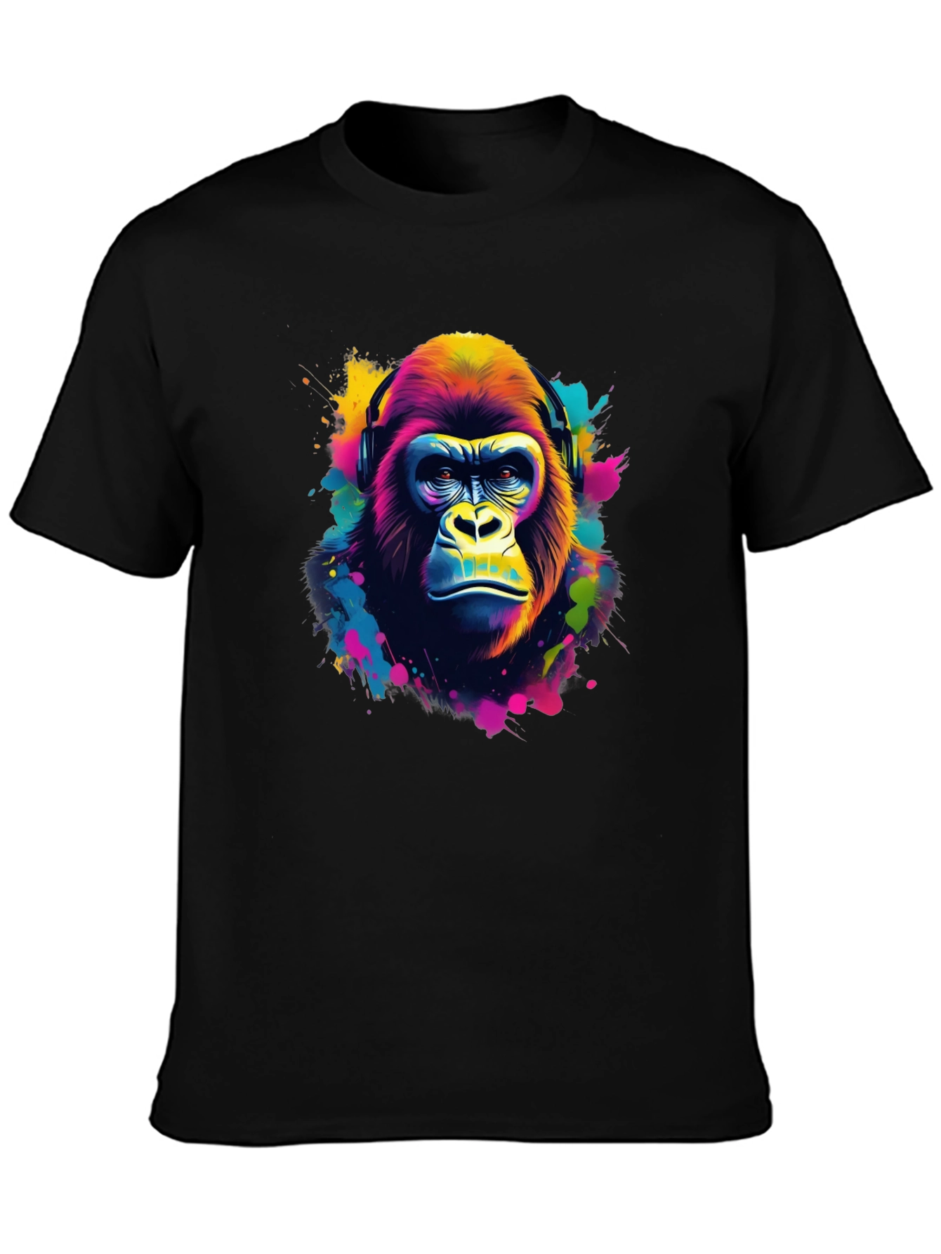 Vibrant Gorilla Headphone Graphic Tee - Black