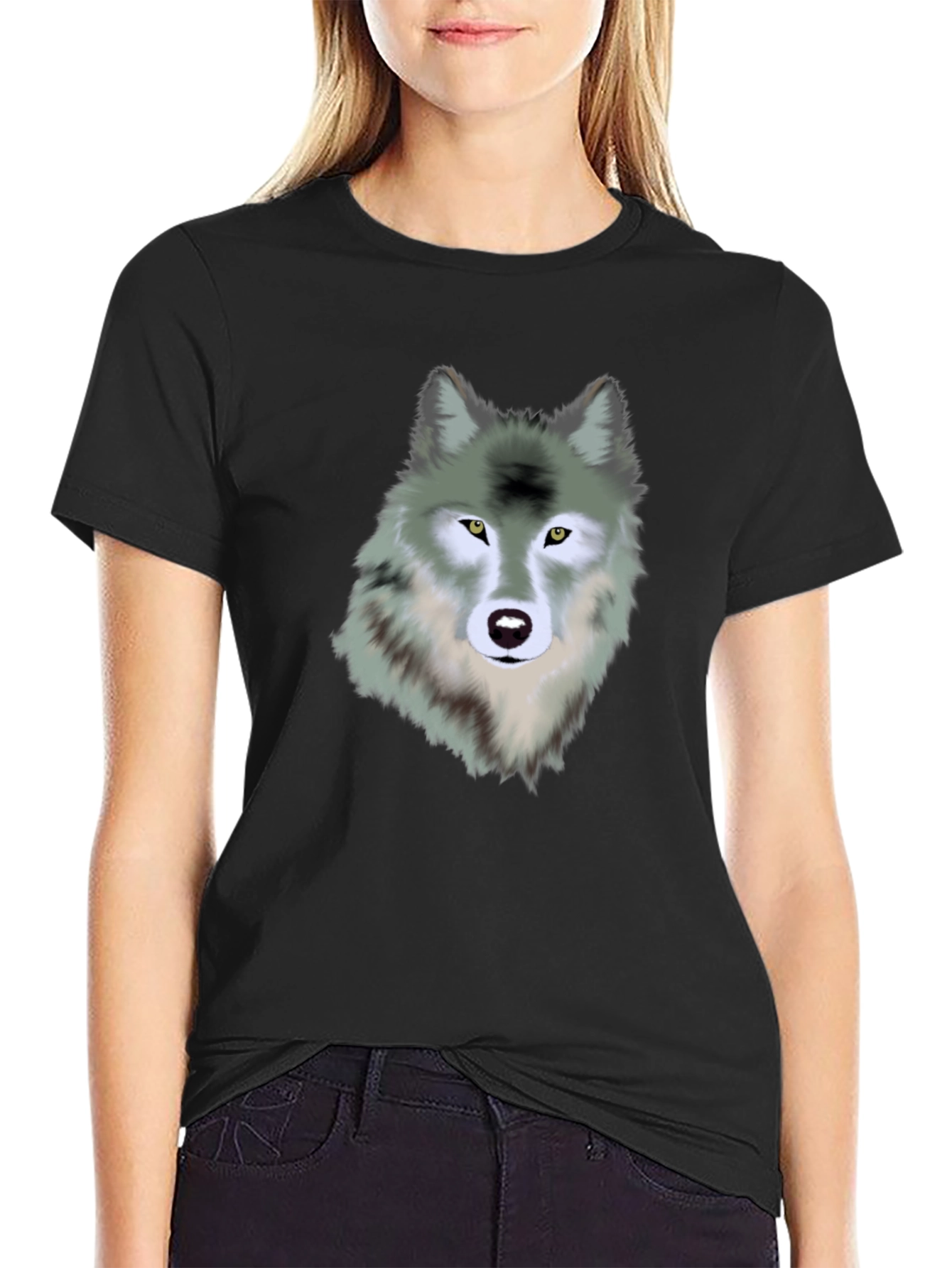 Wolf Graphic Print Black T-Shirt for Men
