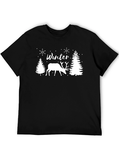 Winter Deer Graphic Tee - Black