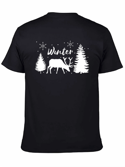 Winter Deer Graphic Tee - Black