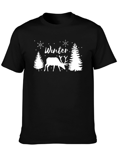 Winter Deer Graphic Tee - Black