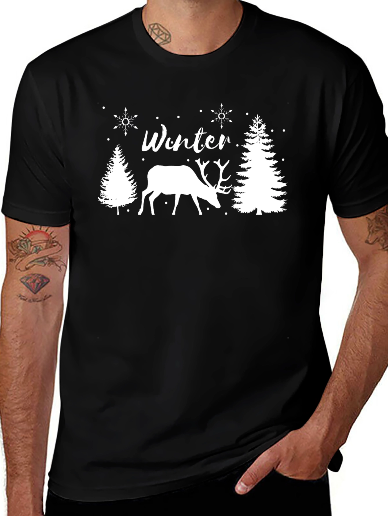 Winter Deer Graphic Tee - Black