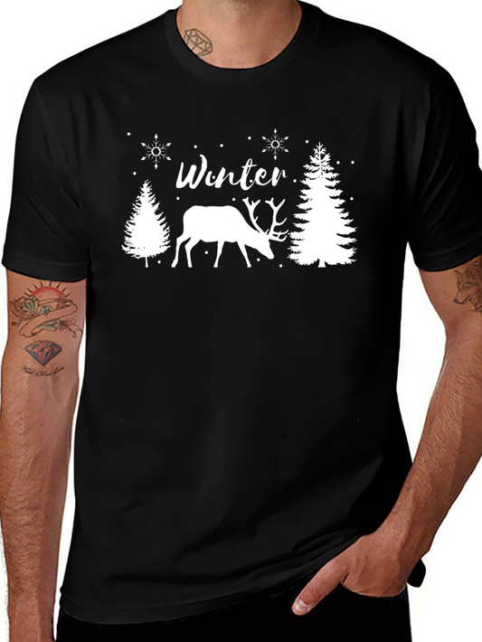 Winter Deer Graphic Tee - Black