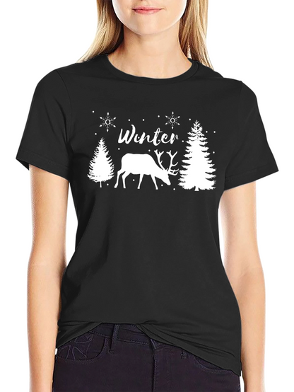Winter Deer Graphic Tee - Black