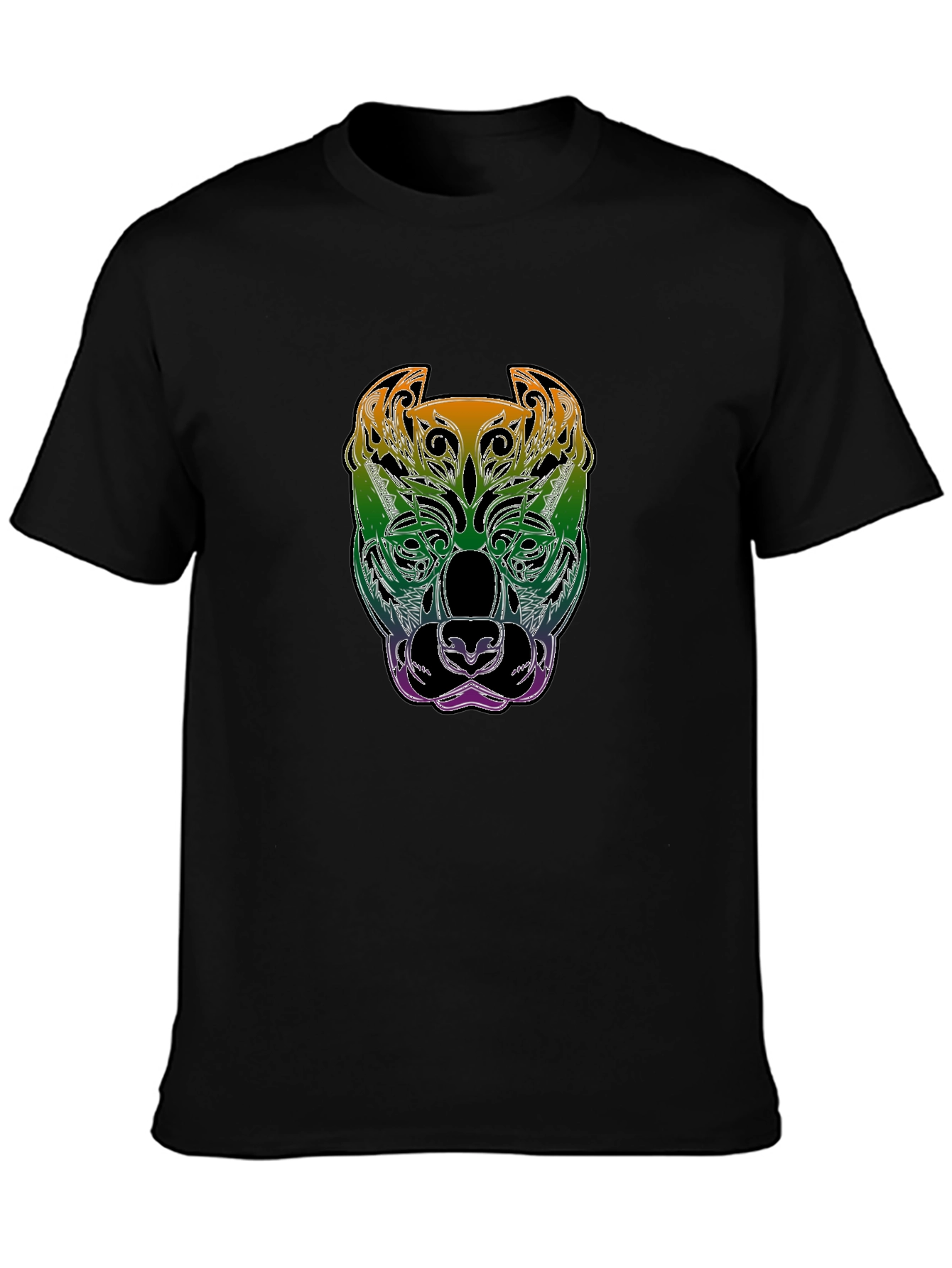 Rainbow Pitbull Graphic Print Black T-Shirt