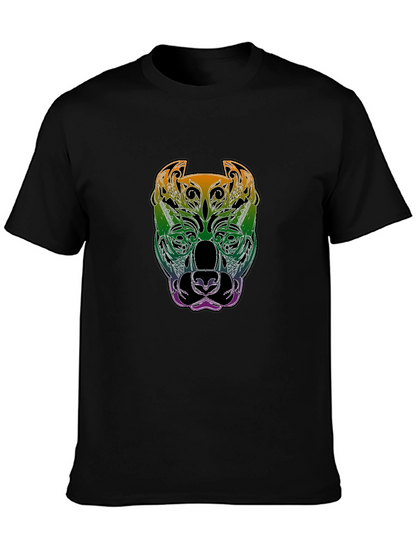 Rainbow Pitbull Graphic Print Black T-Shirt