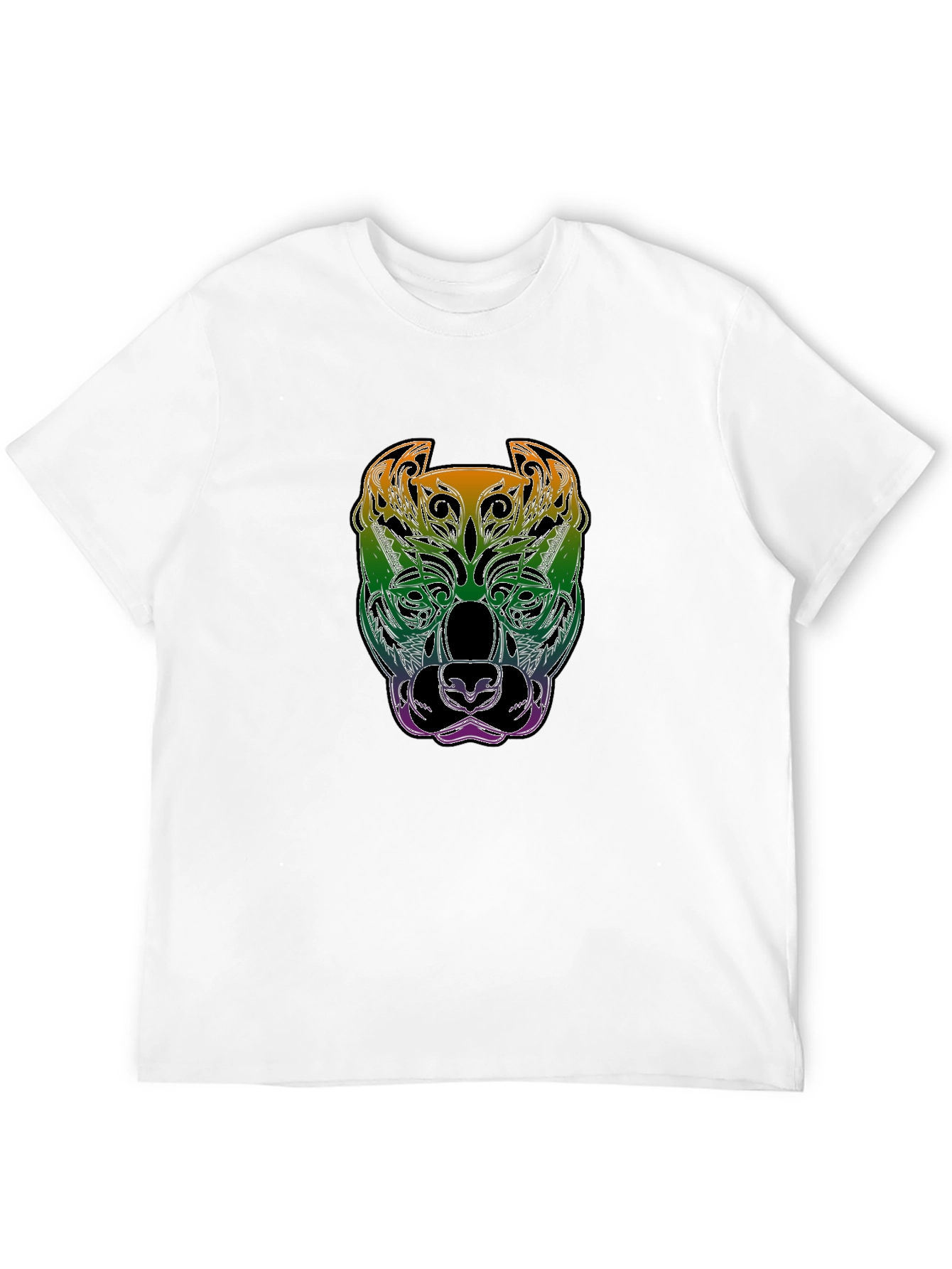 Rainbow Pitbull Graphic Print Black T-Shirt