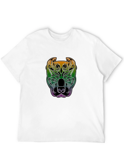 Rainbow Pitbull Graphic Print Black T-Shirt