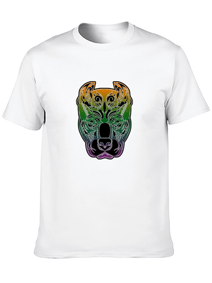 Rainbow Pitbull Graphic Print Black T-Shirt