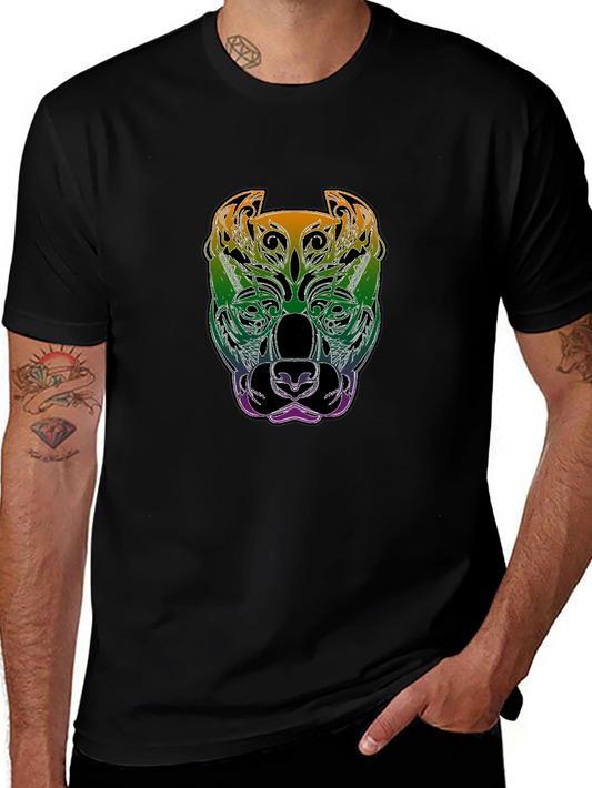 Rainbow Pitbull Graphic Print Black T-Shirt