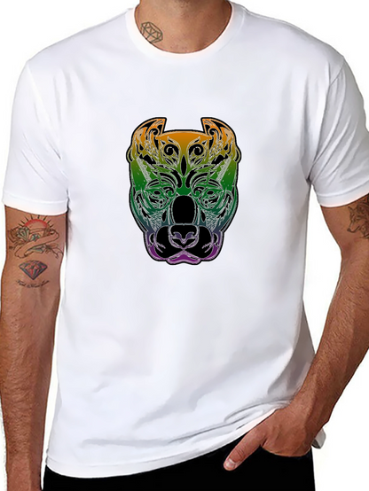 Rainbow Pitbull Graphic Print Black T-Shirt