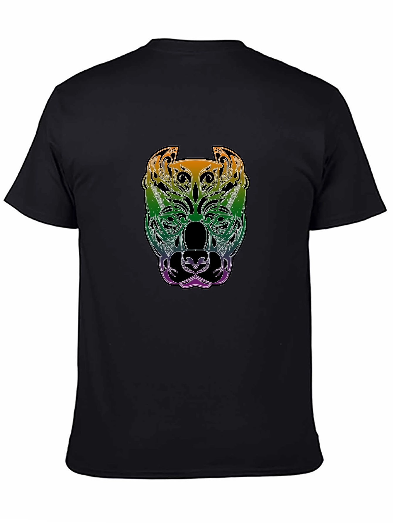 Rainbow Pitbull Graphic Print Black T-Shirt
