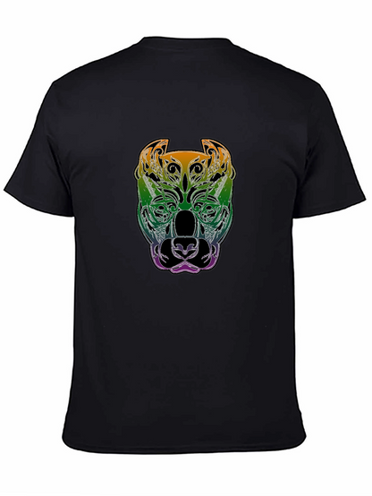 Rainbow Pitbull Graphic Print Black T-Shirt