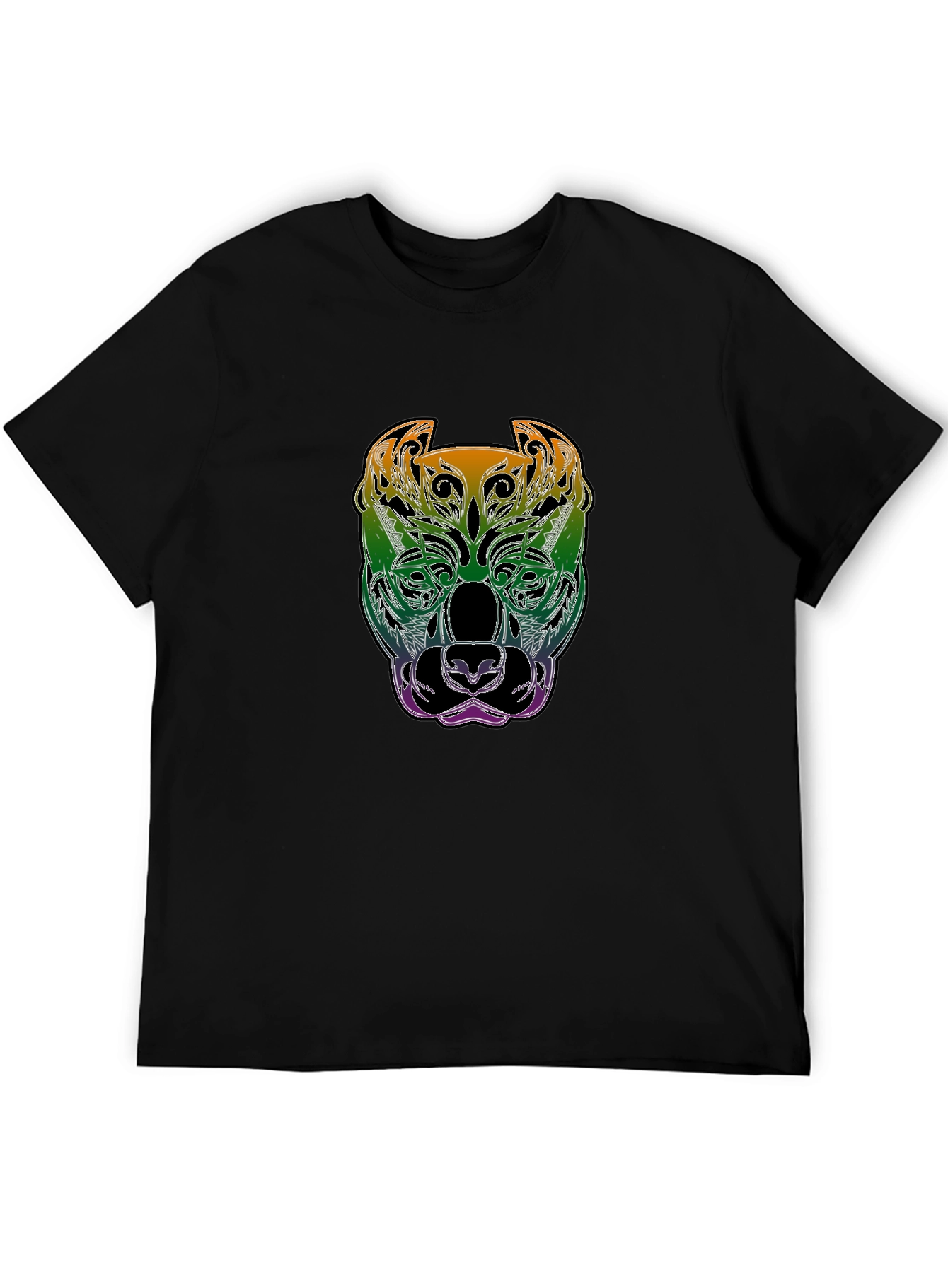 Rainbow Pitbull Graphic Print Black T-Shirt