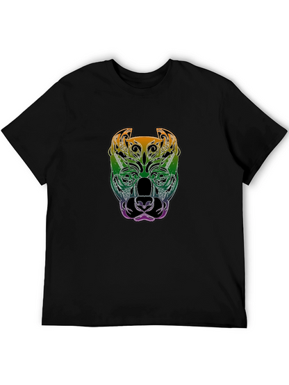Rainbow Pitbull Graphic Print Black T-Shirt