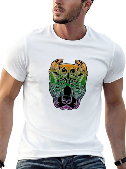 Rainbow Pitbull Graphic Print Black T-Shirt