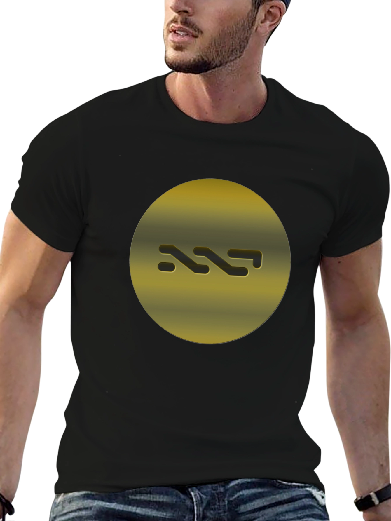 Gold Abstract Graphic Print Black T-Shirt