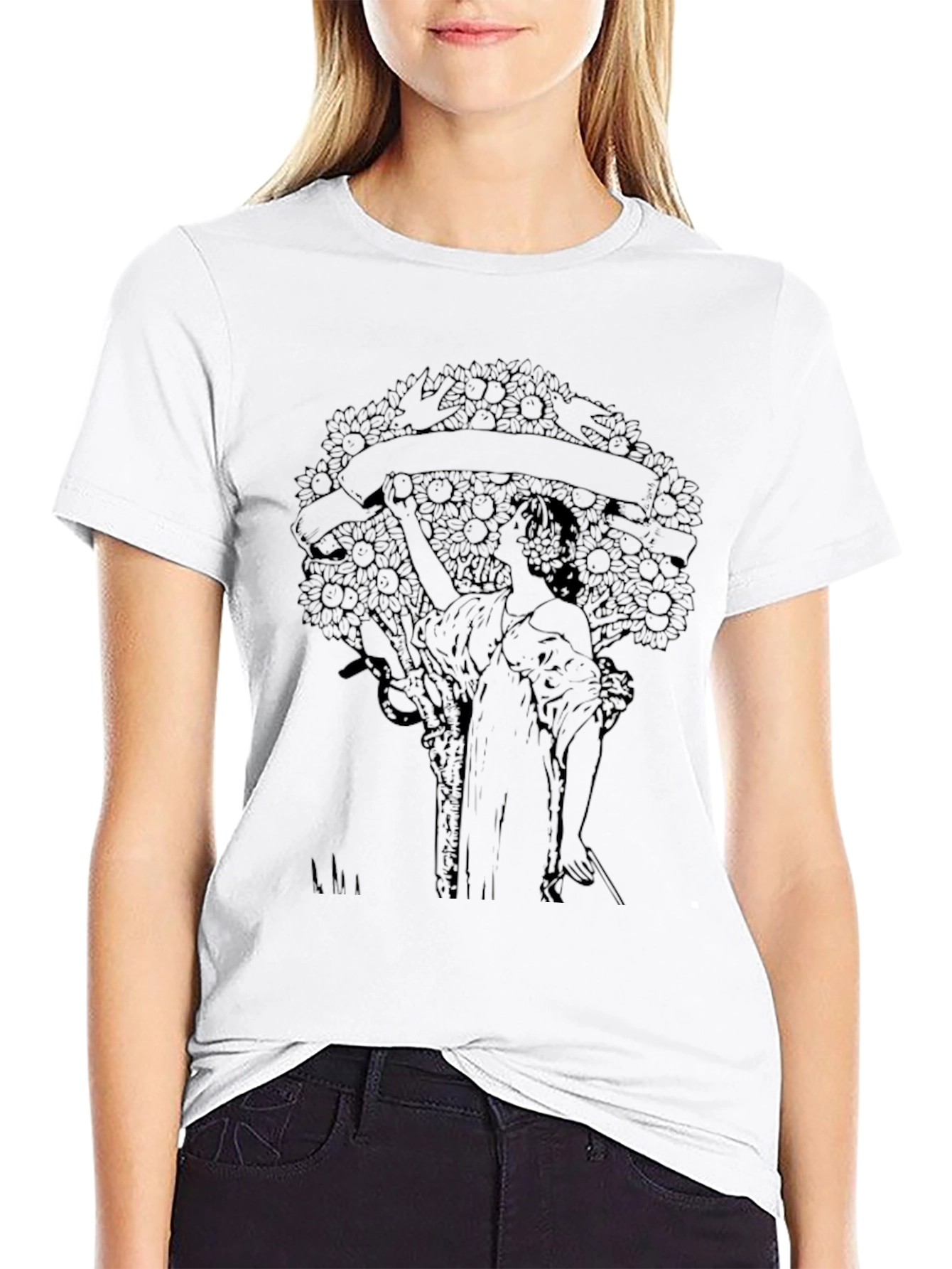Art Nouveau Graphic T-Shirt - Stylish Black Tee