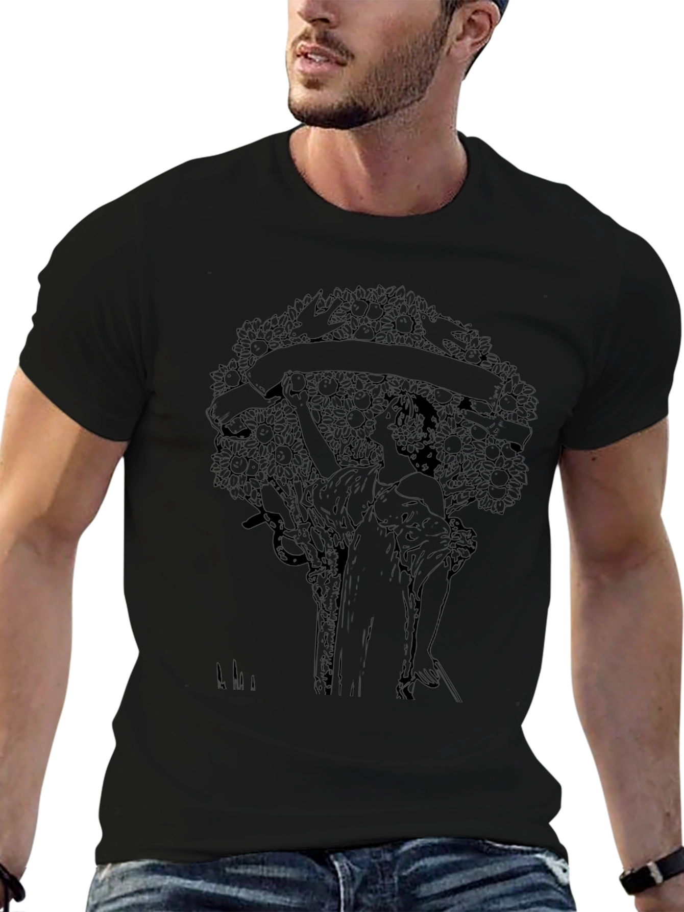 Art Nouveau Graphic T-Shirt - Stylish Black Tee